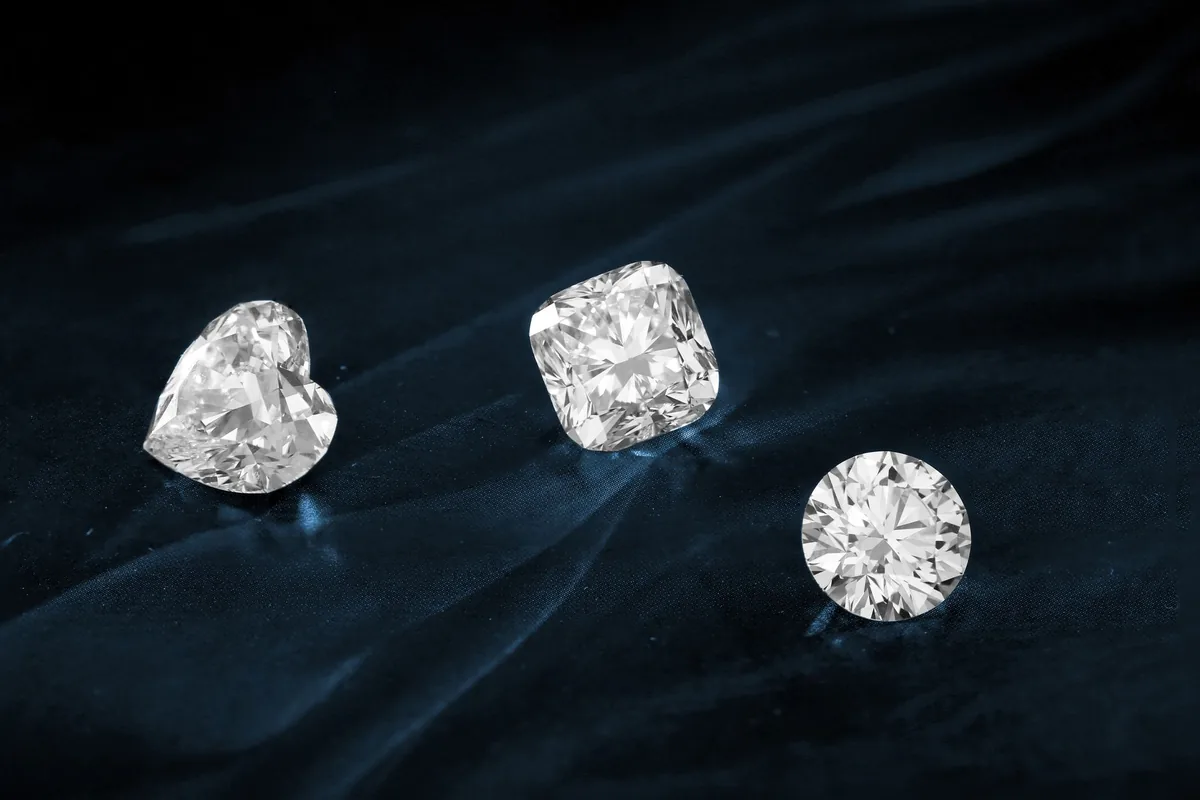 tři broušené diamanty různých tvarů